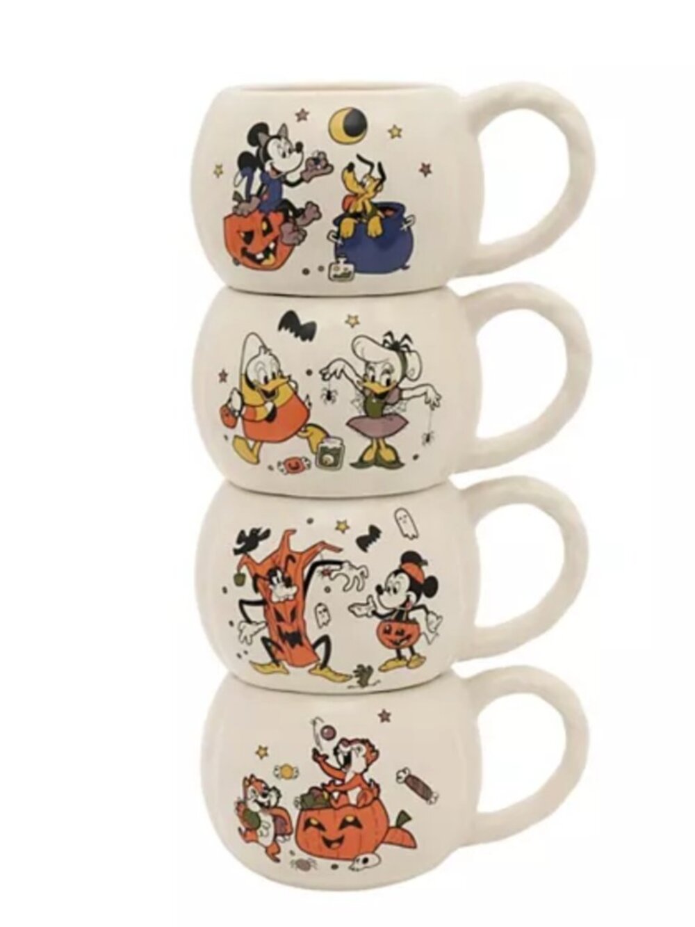 Halloween Disney’s Mickey & Friends 4-pc Stacking Mug Set Celebrate Together NEW